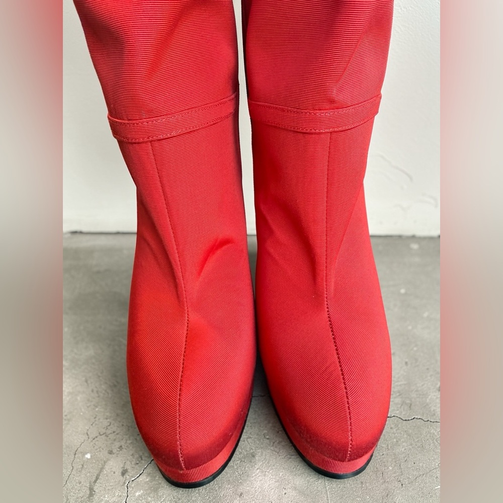 Gucci Red Heel Platform Runway Boots Ribbed Fabric Pull-on Size 36.5 US 6.5 - Picture 8 of 16